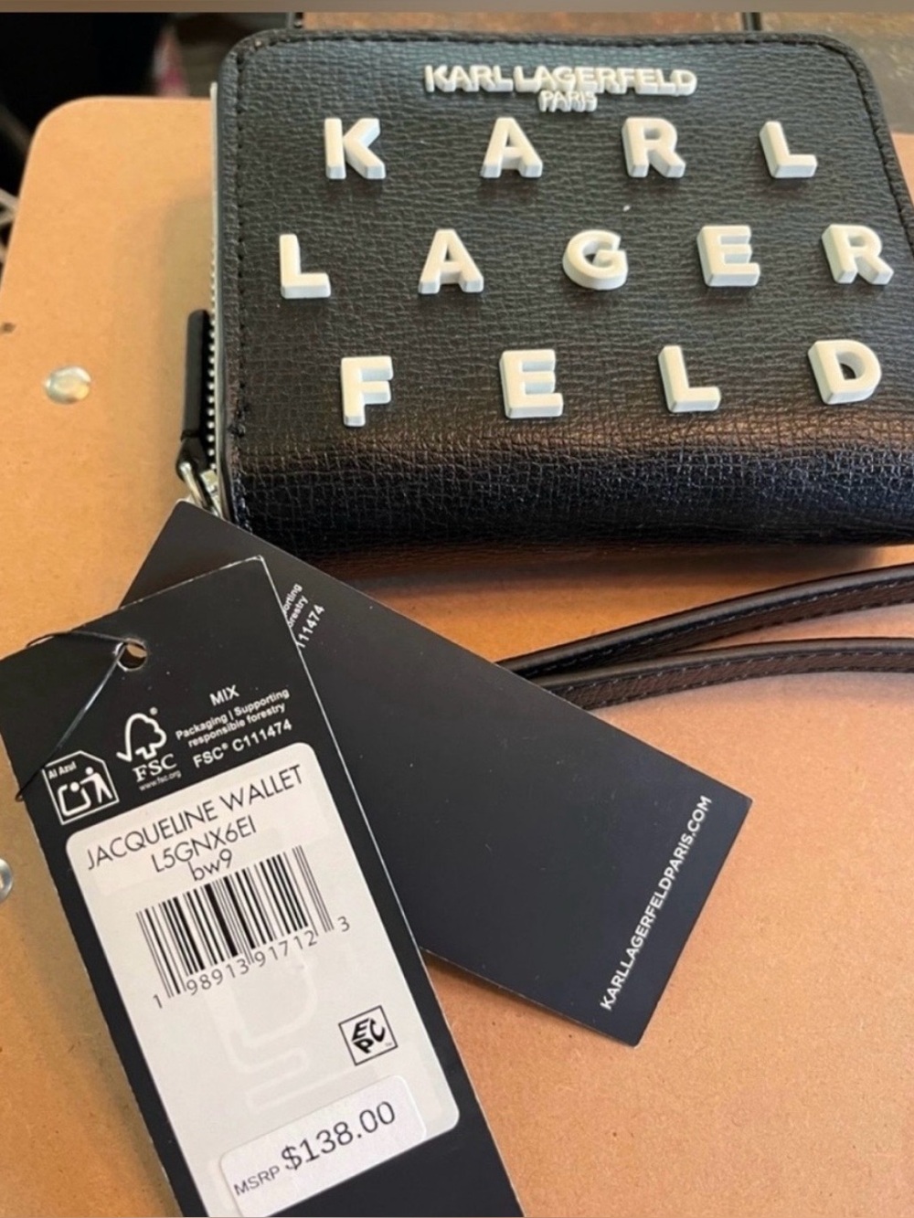 Karl Lagerfeld Paris Black & White Leather Wristlet NEW WITH TAGS